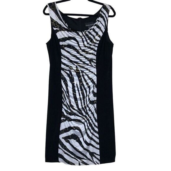 Frank Lyman Design Black & White Zebra Paneled Sleeveless Sheath Dress Size 14 - Picture 1 of 10